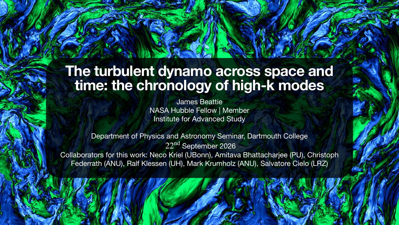 Preview slide for The turbulent dynamo across space and time: the chronology of high-k modes